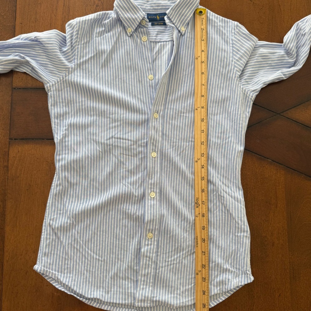 Ralph Lauren Womens Blue White Striped Knit Oxford Button Down Shirt Medium - Picture 8 of 8